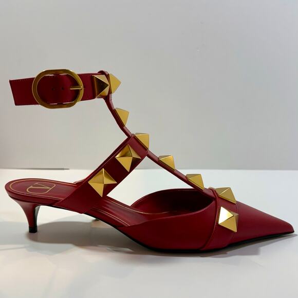 Valentino Garavani Shoes - Valentino Garavani Roman Stud Red Pointed Toe Kitten Heel Cage Sandal 8.5 NIB